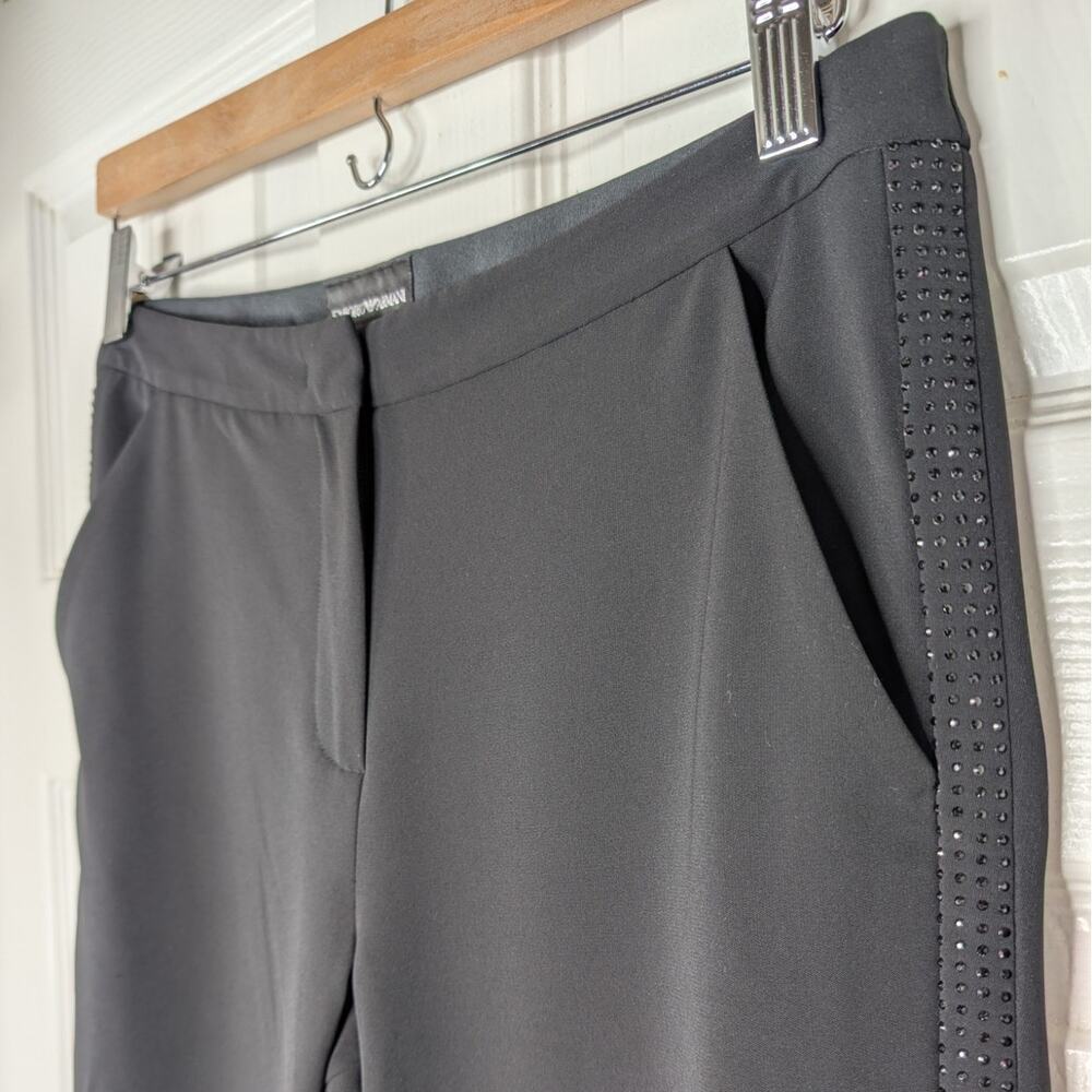 Emporio Armani Trousers Side Embellished Straight-Leg Black Pants